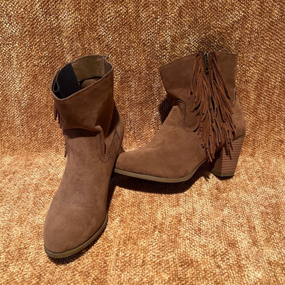 Brown Fringe Booties